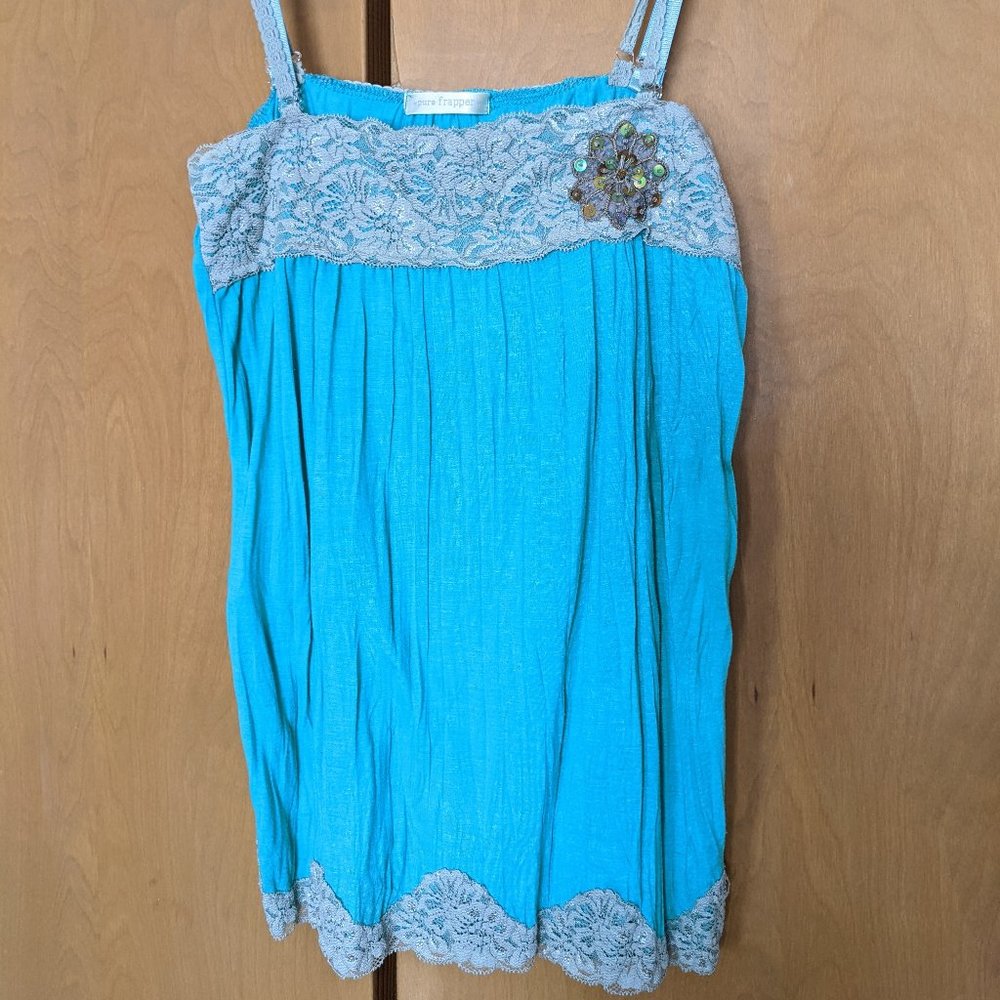 00's Japanese Strappy Embellished Teal Tank Top